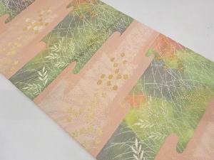 リサイクル　ヱ霞に万寿菊・草葉模様織出し袋帯